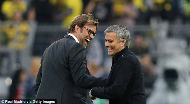 Jose Mourinho and Jurgen Klopp share a laugh