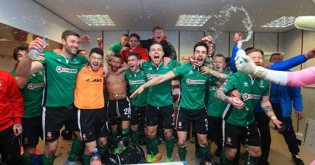 Lincoln City celebrates in FA Cup