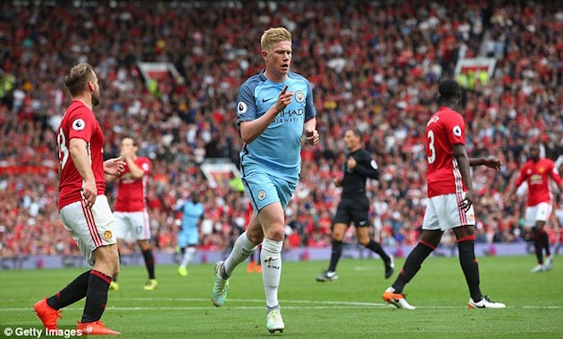 Kevin de Bruyne scores for Man City vs United