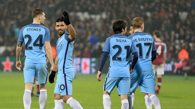 Manchester City's Aguero, Silva, and De Bruyne