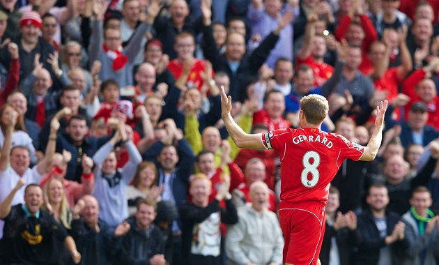 Gerrard exciting the fans at Anfield