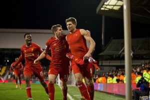 Gerrard celebrates vs. Fulham