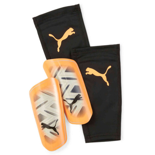 Puma Ultra Flex Sleeve Shin Guards – Neon Citrus & Diamond Silver with Black