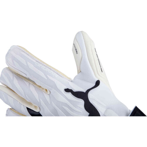 Puma Ultra Grip 1 Hybrid Pro Goalkeeper Gloves – White & Black with Spring Break with Deep Orchard with Yellow Alert