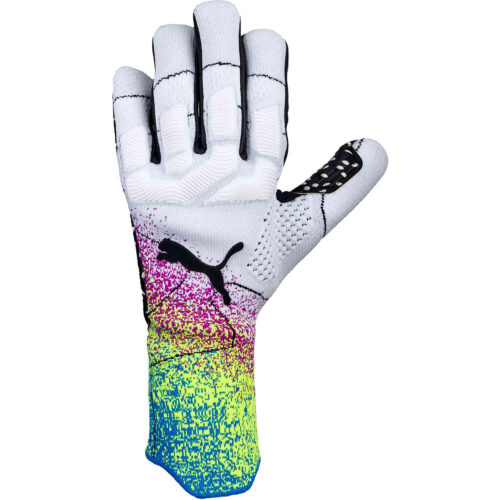 Puma Future Z Grip 1 Negative Cut Goalkeeper Gloves – White & Black with Spring Break with Deep Orchard with Yellow Alert