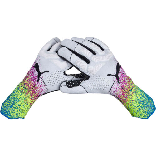 Puma Future Z Grip 1 Negative Cut Goalkeeper Gloves – White & Black with Spring Break with Deep Orchard with Yellow Alert