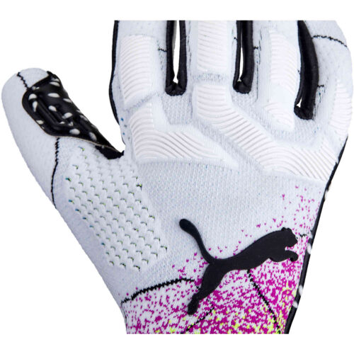 Puma Future Z Grip 1 Negative Cut Goalkeeper Gloves – White & Black with Spring Break with Deep Orchard with Yellow Alert