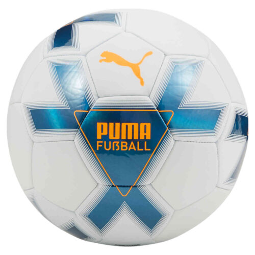 Puma Cage Soccer Ball – Metallic Blue & White with Fluo Orange