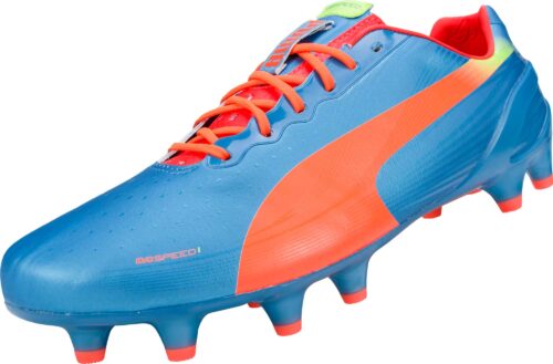 PUMA evoSPEED 1.2 FG Soccer Cleats  Sharks Blue/Fluro Peach