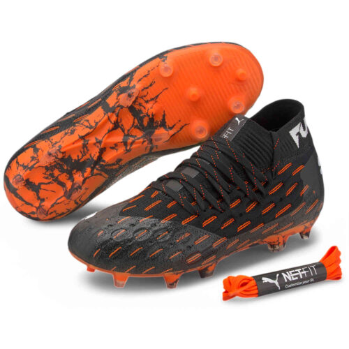 Kids Puma Future 6.1 FG – Black & White with Shocking Orange