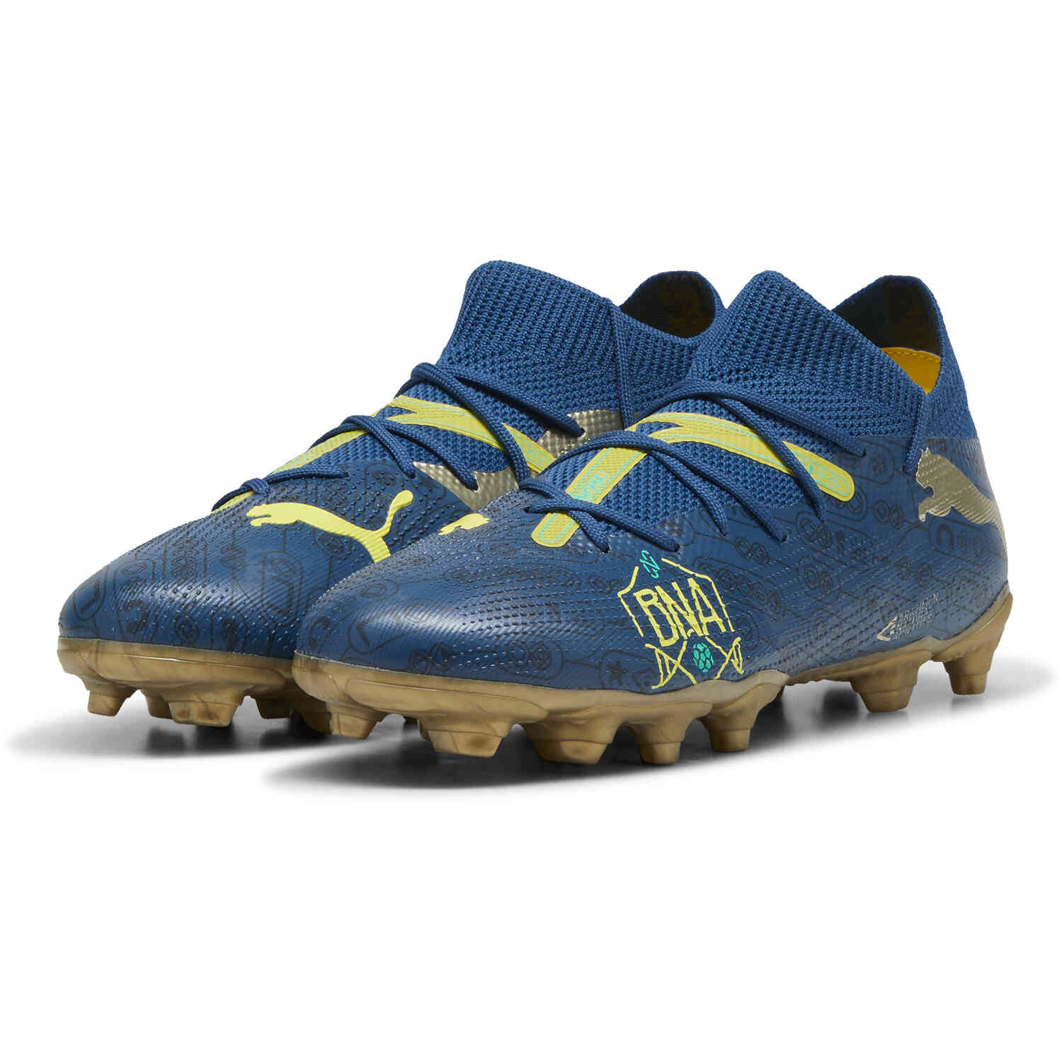 Kids Puma Future 7 Match BNA FG Firm Ground Sailing Blue Marine Blue Pele Yellow Grassy Green Gold SoccerPro