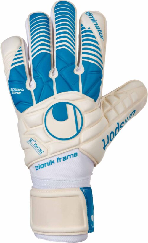 Uhlsport Eliminator Supersoft Bionik Goalkeeper Gloves – White/Cyan
