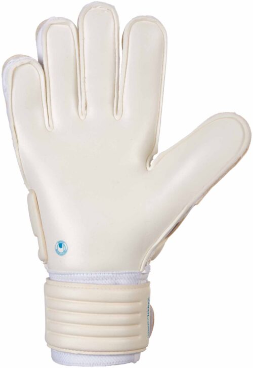 Uhlsport Eliminator Supersoft Bionik Goalkeeper Gloves – White/Cyan