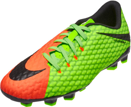 Nike Kids Hypervenom Phelon III FG – Electric Green/Hyper Orange