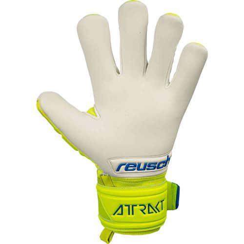 Kids Reusch Attrakt Freegel Gold Finger Support Goalkeeper Gloves – Safety Yellow & Deep Blue