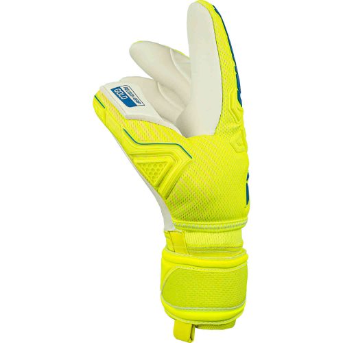 Kids Reusch Attrakt Freegel Gold Finger Support Goalkeeper Gloves – Safety Yellow & Deep Blue