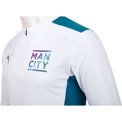 PUMA Manchester City 1/4 zip Drill Top – White/Ocean Depths