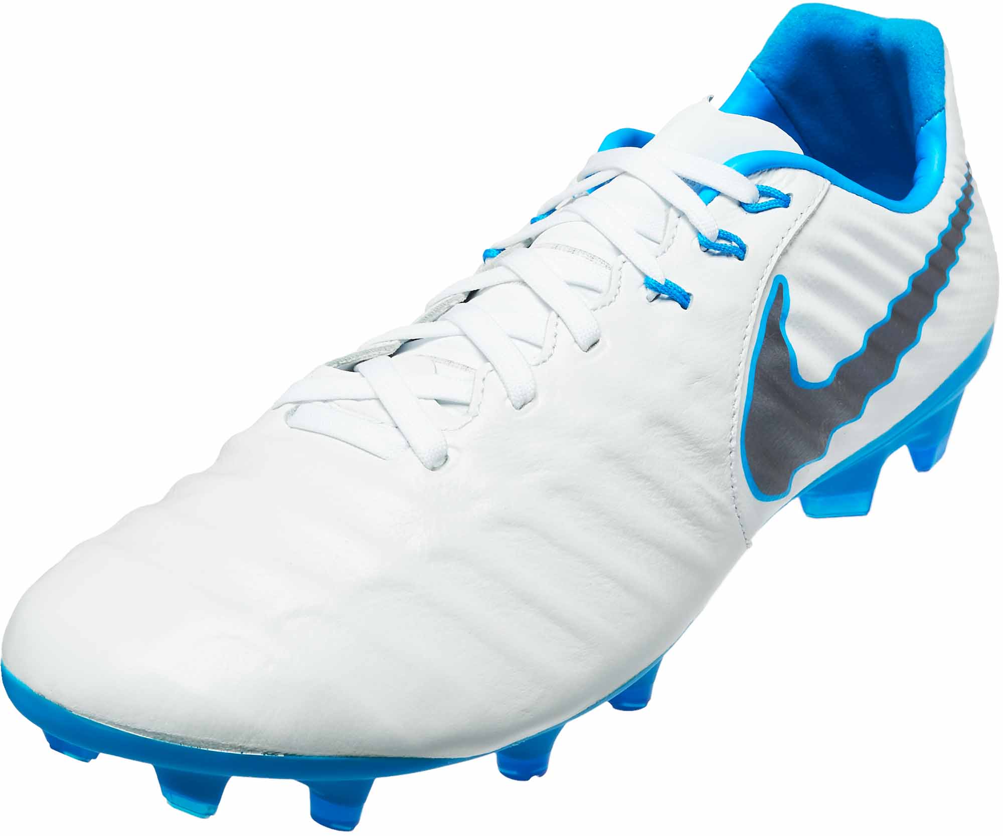 Nike Tiempo Legend VII Pro FG - White/Metallic Grey/Blue - SoccerPro