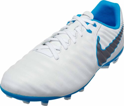 Nike Tiempo Legend VII Academy FG – Youth – White/Metallic Cool Grey/Blue Hero