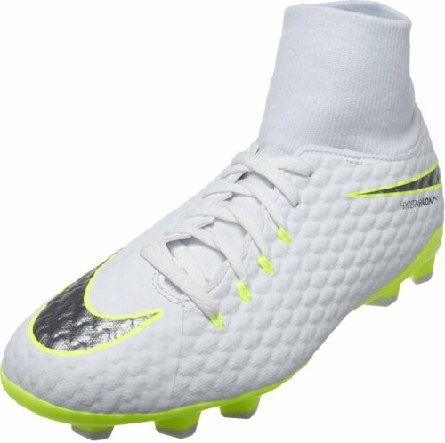 Nike Hypervenom Phantom III Academy DF FG – Youth – White/Metallic Cool Grey/Volt