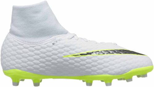 Nike Hypervenom Phantom III Academy DF FG – Youth – White/Metallic Cool Grey/Volt