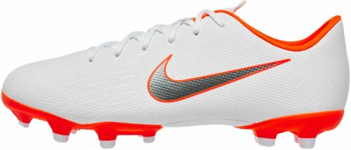 Nike Mercurial Vapor 12 Academy MG – Youth – White/Metallic Cool Grey/Total Orange