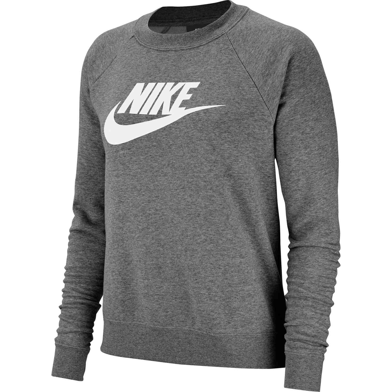 Womens Nike Essential Fleece Crew - Charcoal Heather - SoccerPro