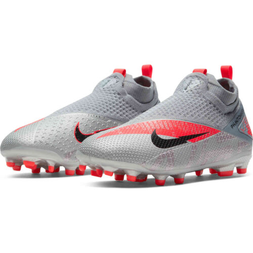 Kids Nike Phantom Vision 2 Elite FG – Metallic Bomber Gray & Black with Particle Grey