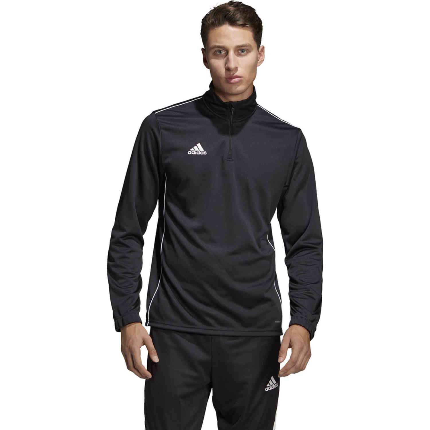 adidas Core 18 1/4 zip Training Top - Black/White - SoccerPro