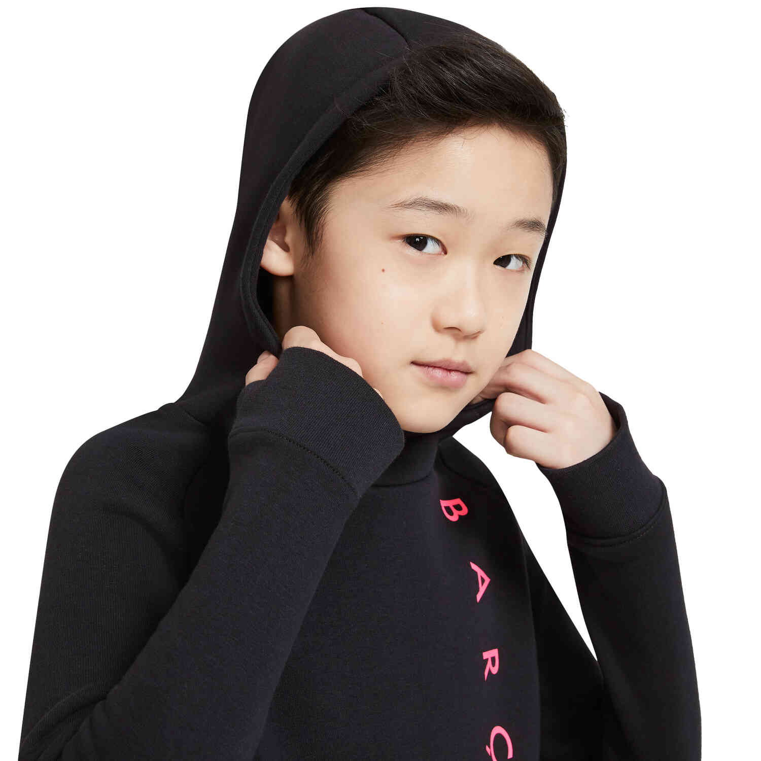 Kids Nike Barcelona Fleece Pullover Hoodie - Black/New Green/Pink Beam ...