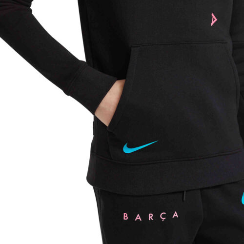 Kids Nike Barcelona Fleece Pullover Hoodie – Black/New Green/Pink Beam