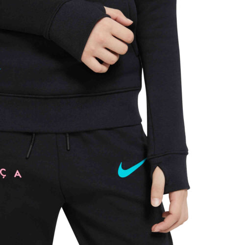Kids Nike Barcelona Fleece Pullover Hoodie – Black/New Green/Pink Beam