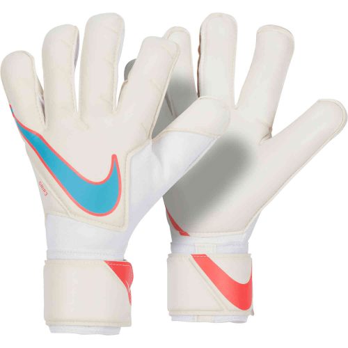 Nike Grip3 Goalkeeper Gloves – White & White with Baltic Blue