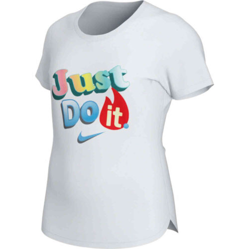 Girls Nike “Just Do It” Scoop Tee – White