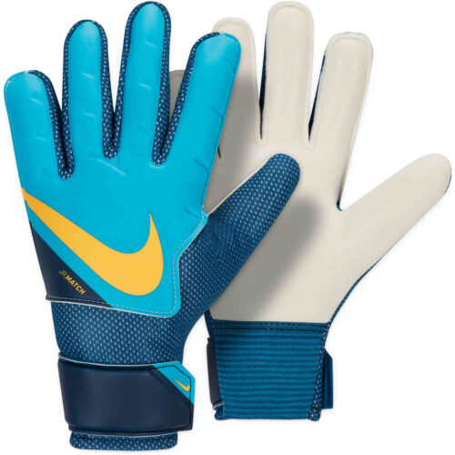 Kids Nike Match Goalkeeper Gloves – Chlorine Blue & Marina with Laser Orange