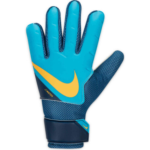 Kids Nike Match Goalkeeper Gloves – Chlorine Blue & Marina with Laser Orange