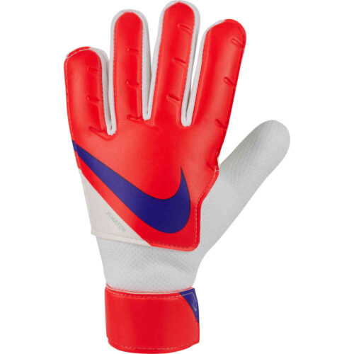 Kids Nike Match Goalkeeper Gloves – Bright Crimson & Platinum Tint with Indigo Burst