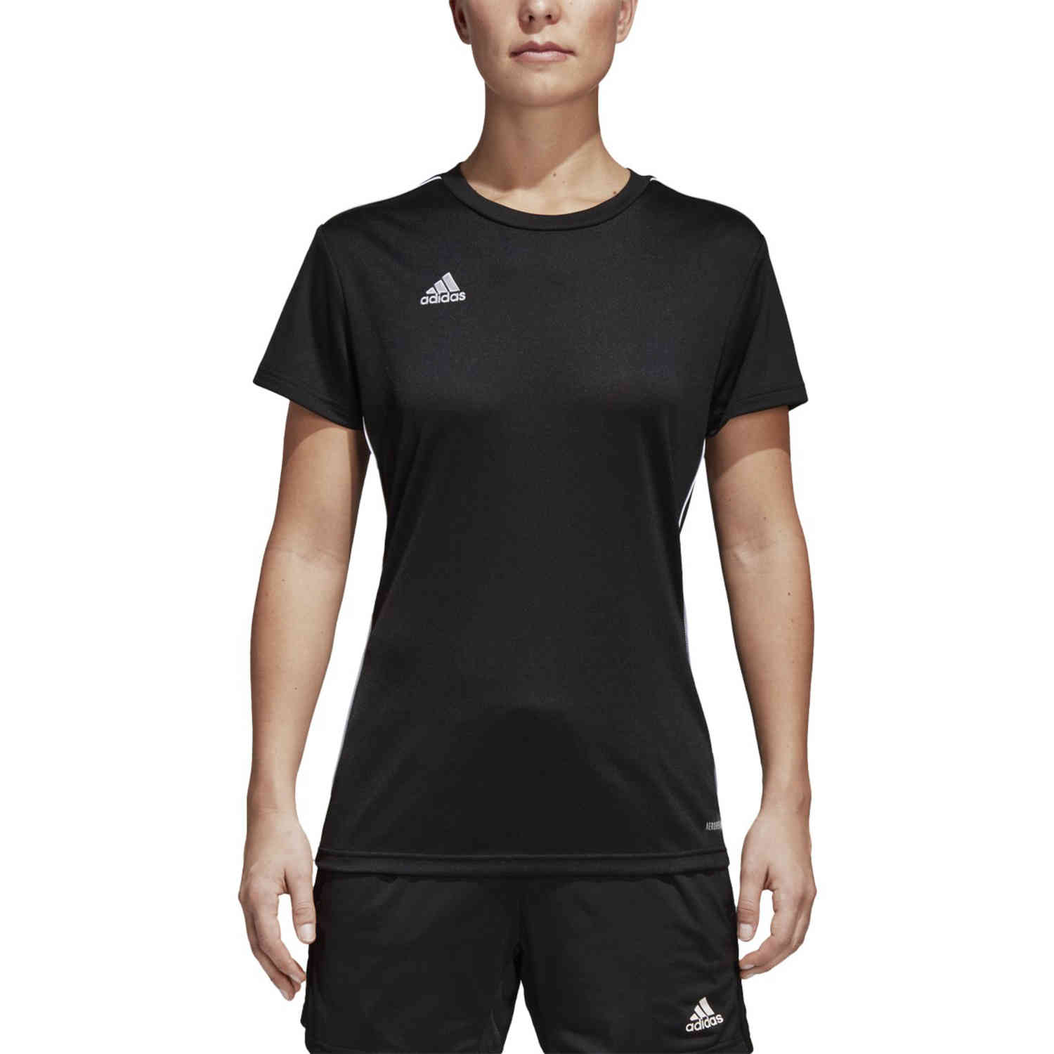 Womens adidas Core 18 Training Jersey - Black/White - SoccerPro