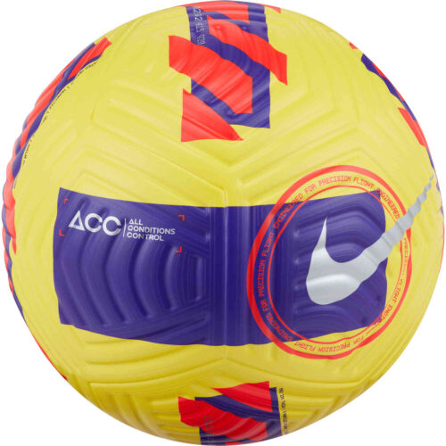Nike Flight Premium Match Soccer Ball – Yellow & Purple with Bright Crimson