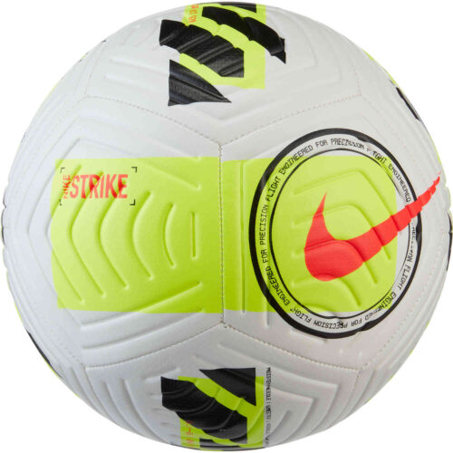 Nike Strike Soccer Ball – White & Volt with Bright Crimson