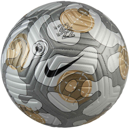 Nike Premier League Strike Soccer Ball – Silver & Black with Gold with Black