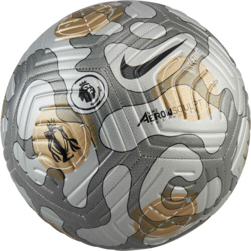 Nike Premier League Strike Soccer Ball – Silver & Black with Gold with Black