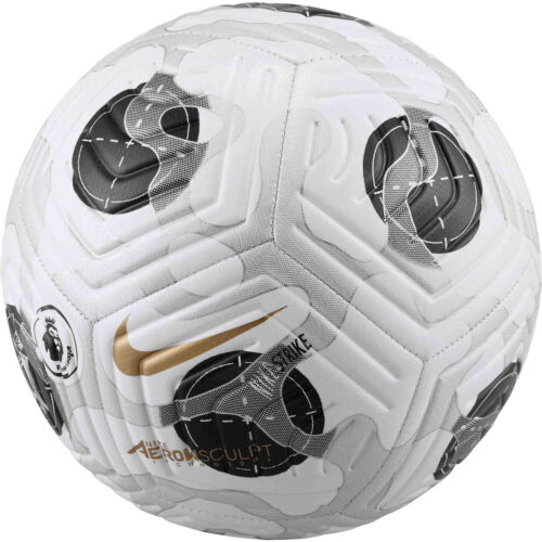 Nike Premier League Strike Soccer Ball – White & Silver with Black with Gold