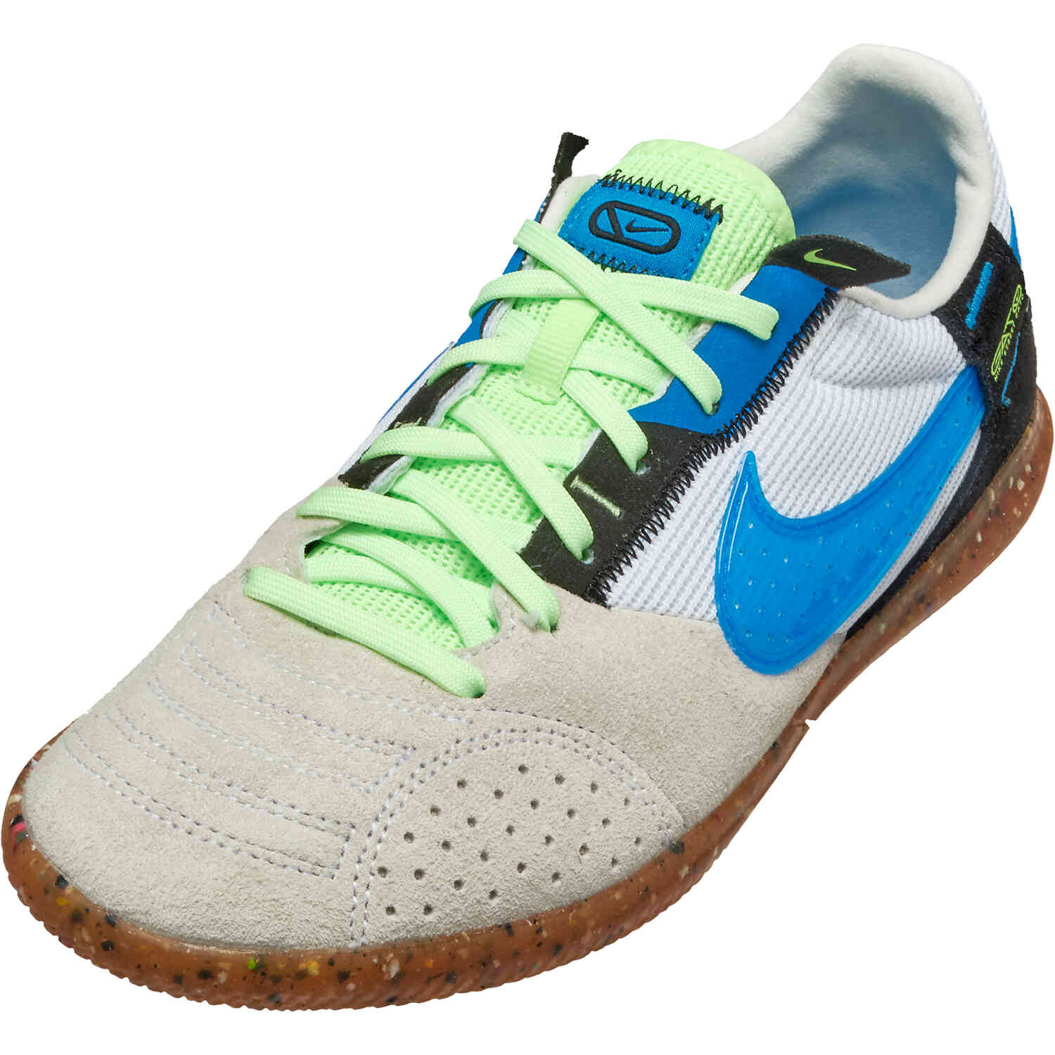 Kids Nike Streetgato IC - White & Light Photo Blue with Black with Lime Glow SoccerPro