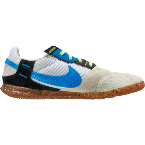 Kids Nike Streetgato IC – White & Light Photo Blue with Black with Lime Glow