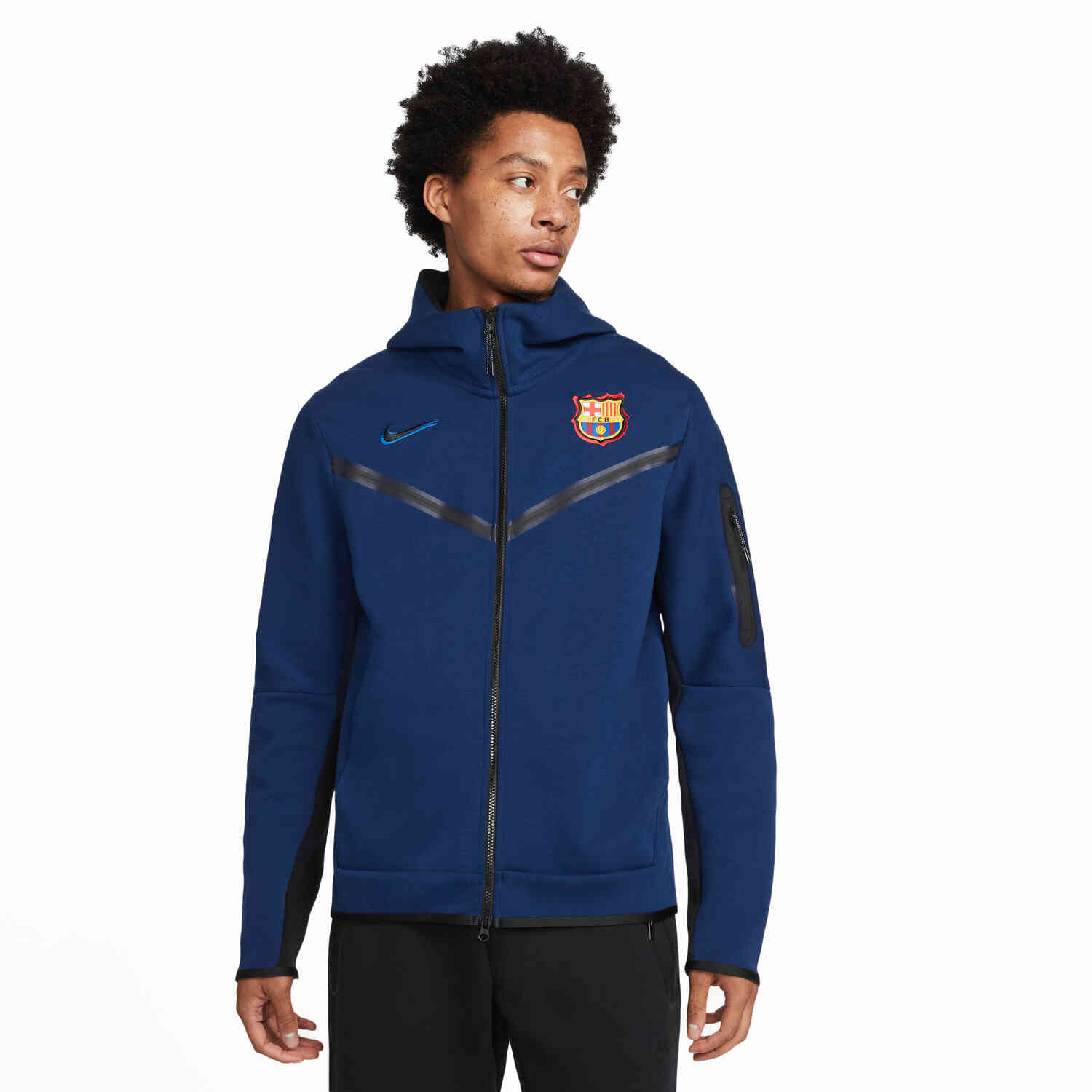 Nike Barcelona Tech Fleece Hoodie - Blue Void/Black - SoccerPro