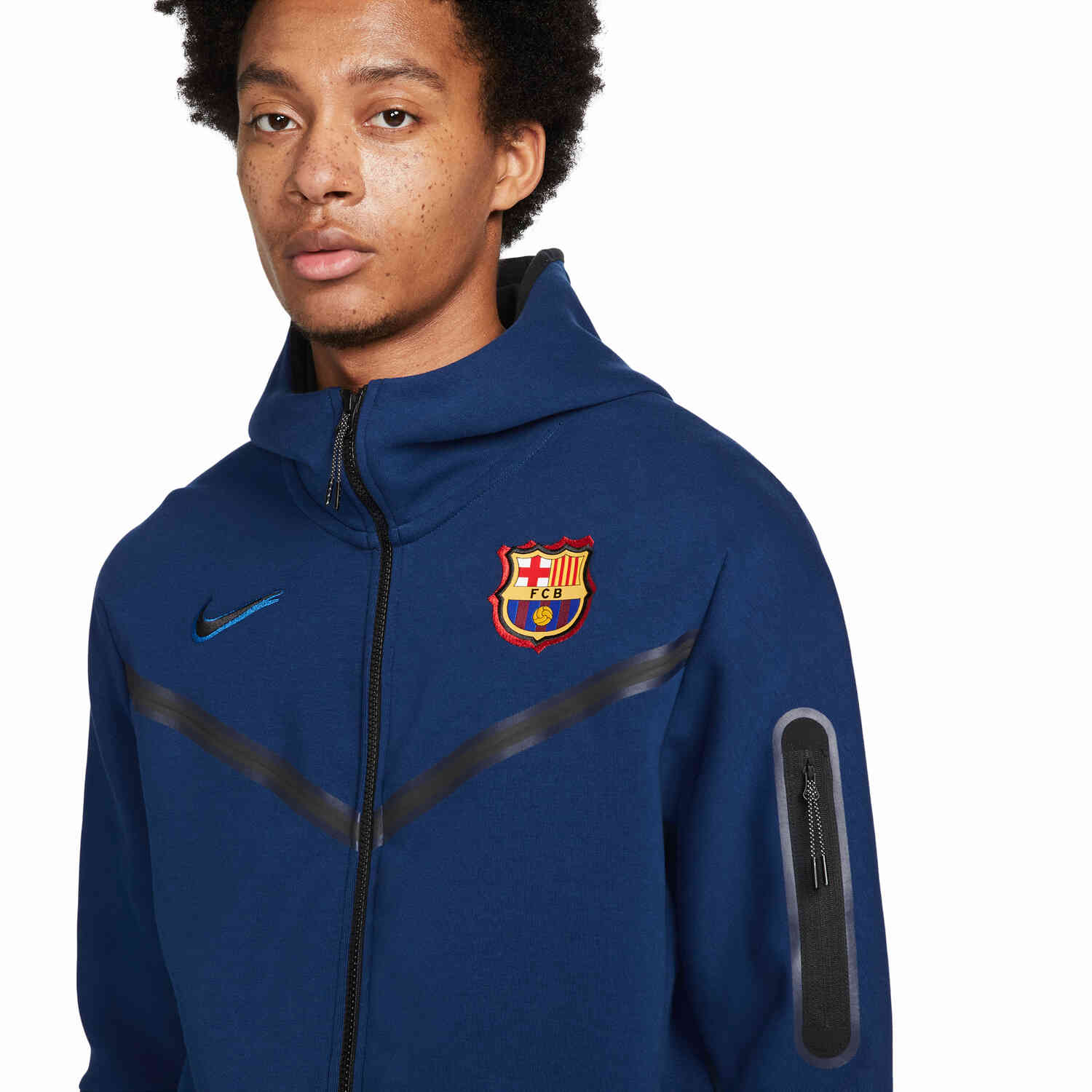 Nike Barcelona Tech Fleece Hoodie - Blue Void/Black - SoccerPro