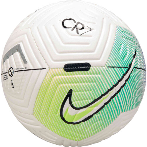 Nike CR7 Strike Soccer Ball – White & Ghost Green with Dark Obsidian