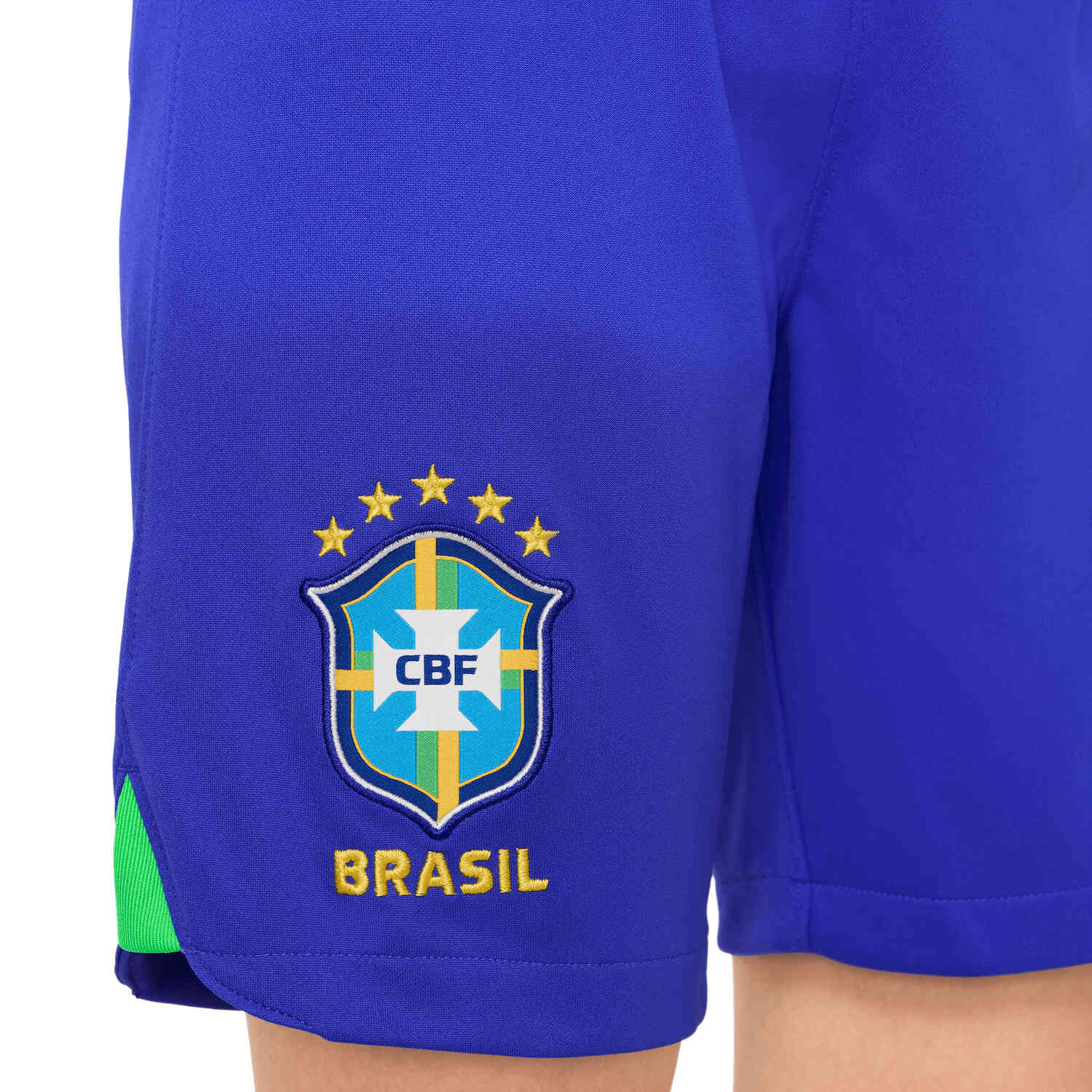 Kids Nike Brazil Home Shorts Paramount Blue Green Spark SoccerPro