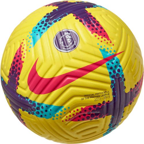 Nike Premier League Flight Official Match Soccer Ball – Hi Vis Yellow & Purple with Red